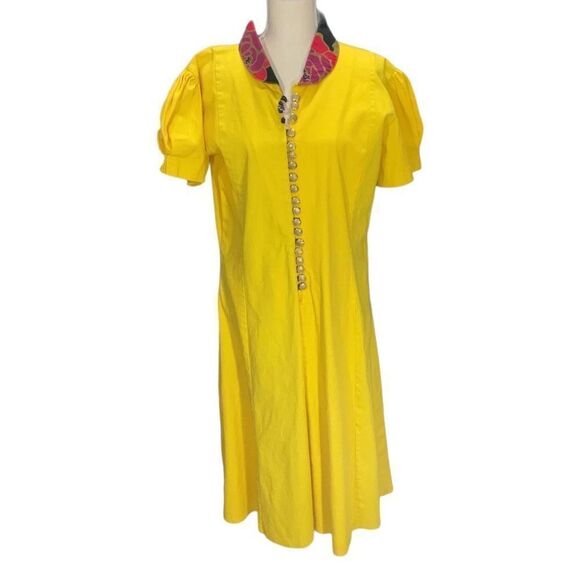 Mish Mega West African Fashion Yellow Collared Dress Button down Fit n Flare 16 - Picture 1 of 7